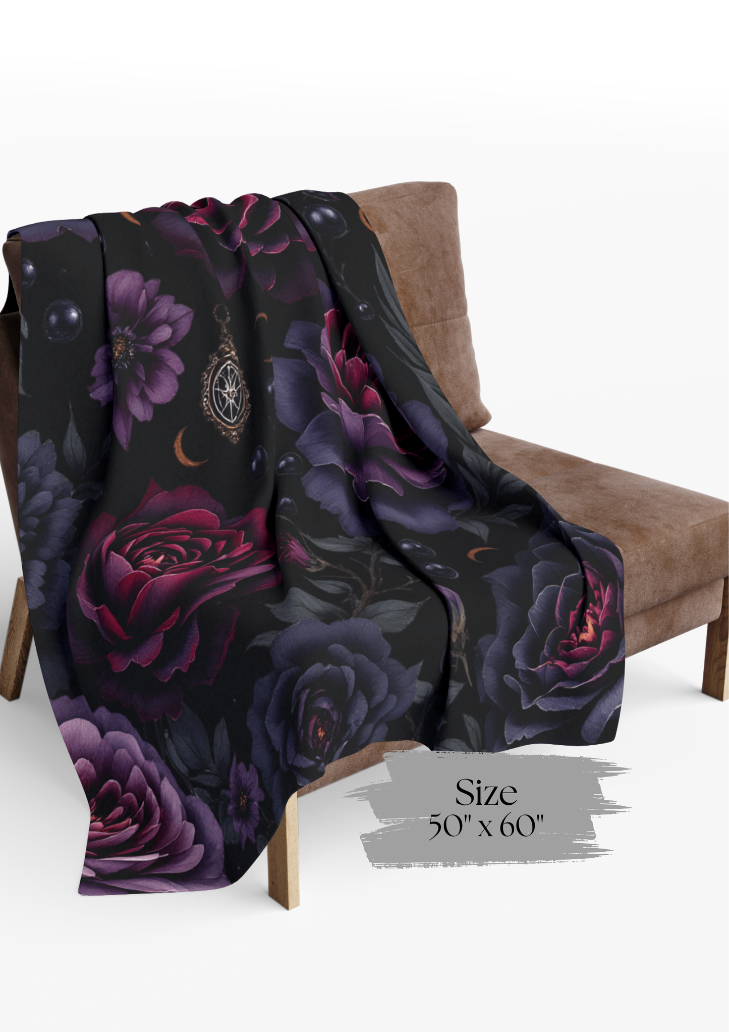 Black floral Fleece Blanket gothic home decor ,winter warm throw