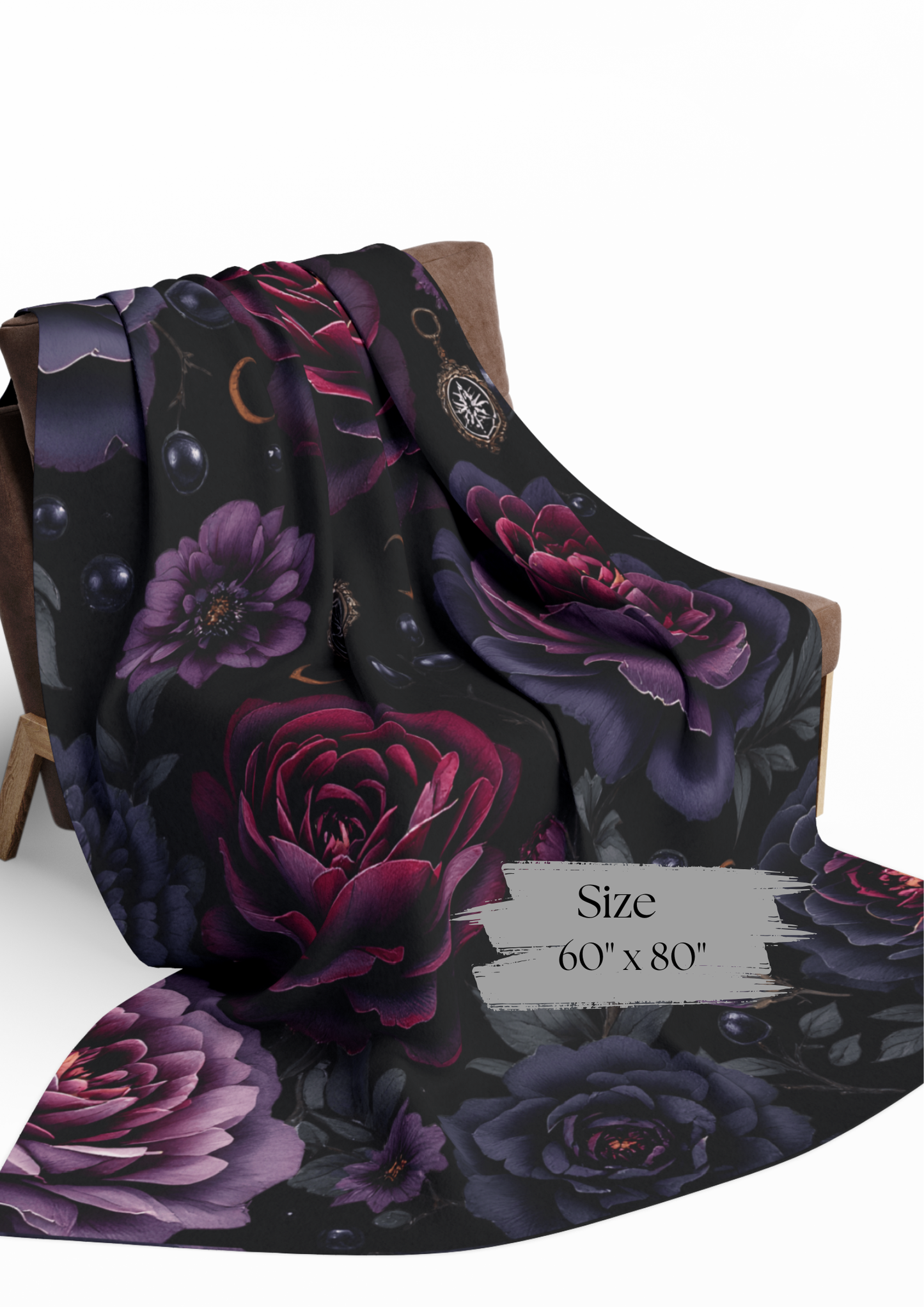 Black floral Fleece Blanket gothic home decor ,winter warm throw