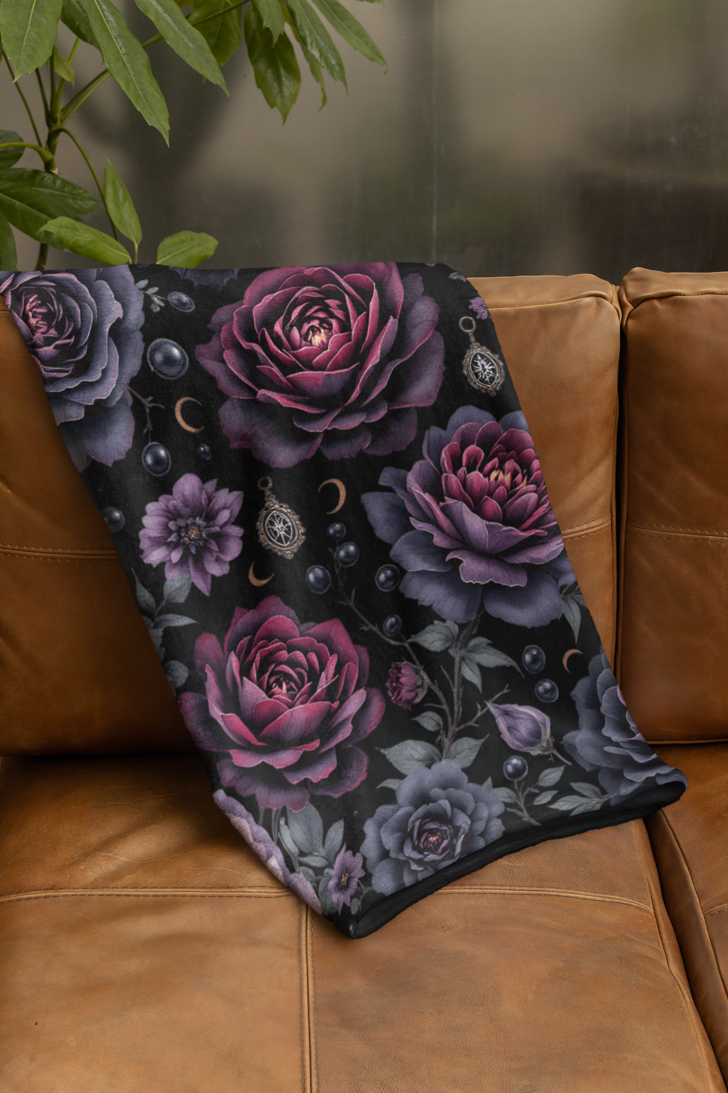 Black floral Fleece Blanket gothic home decor ,winter warm throw