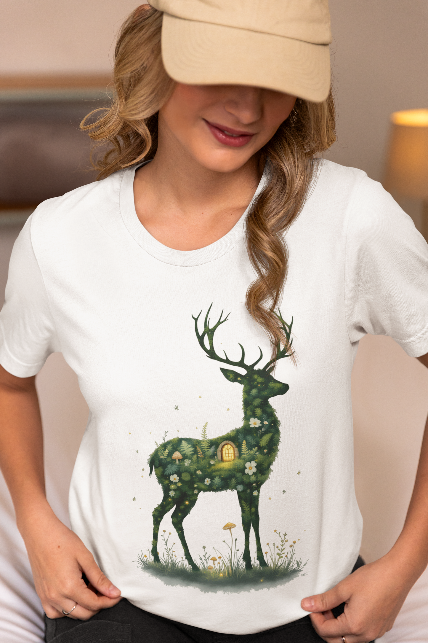 Moss Deer Silhouette Shirt, Forestcore Tee, Botanical Nature Animal Print, Woodland Gift