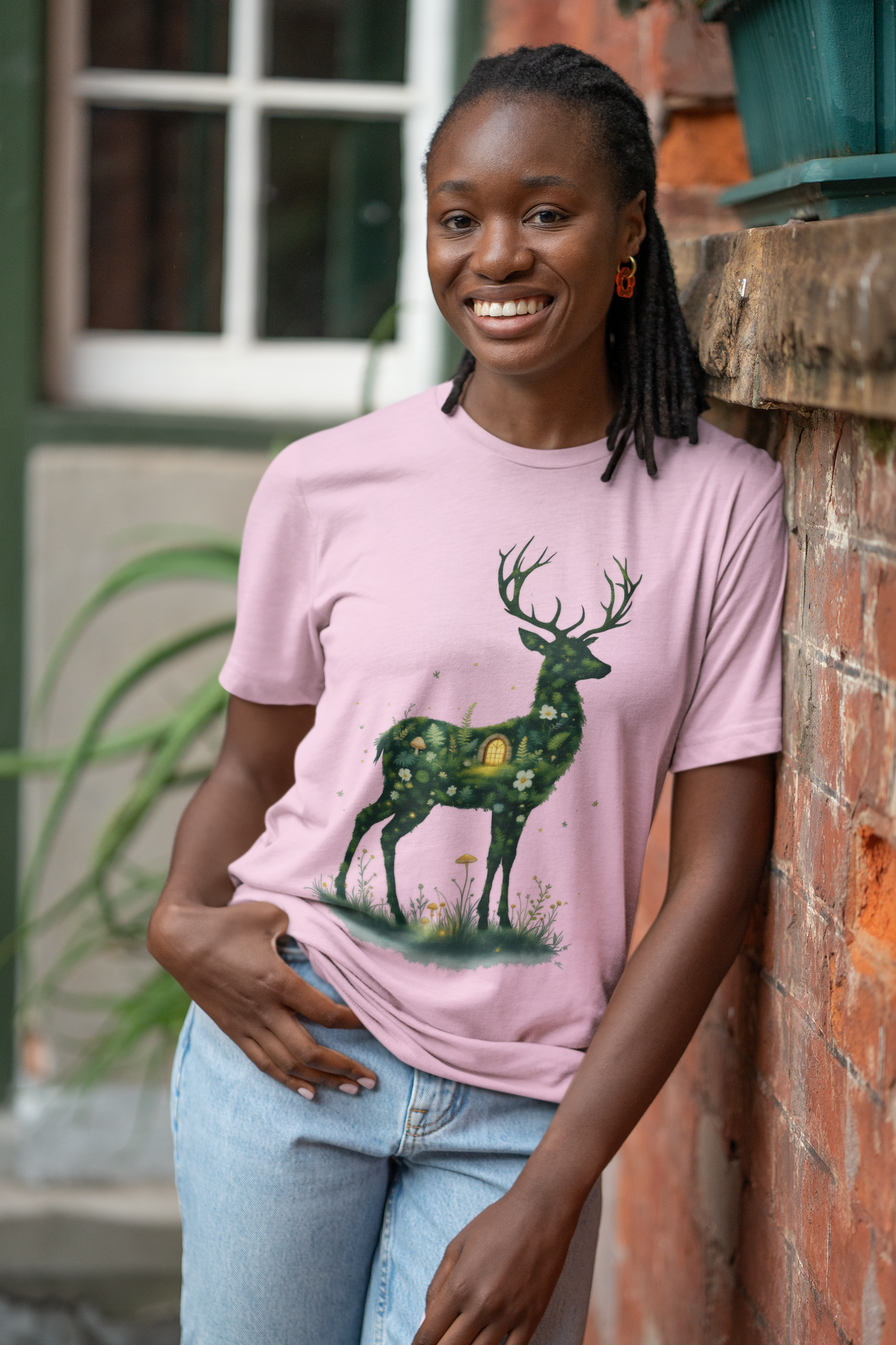 Moss Deer Silhouette Shirt, Forestcore Tee, Botanical Nature Animal Print, Woodland Gift