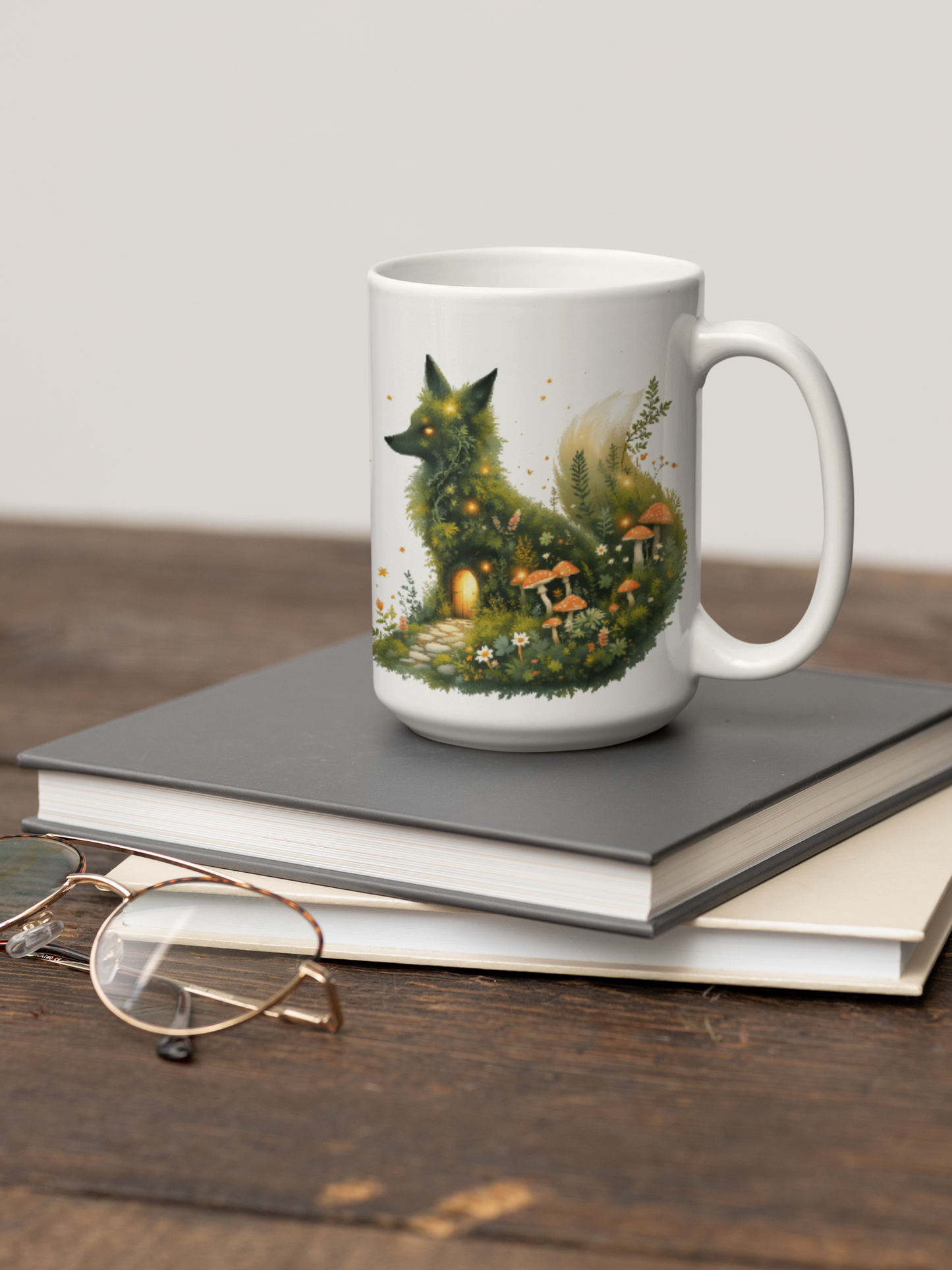 Personalized Moss Fox Mug , Custom Name Woodland Coffee Cup , Cottagecore.