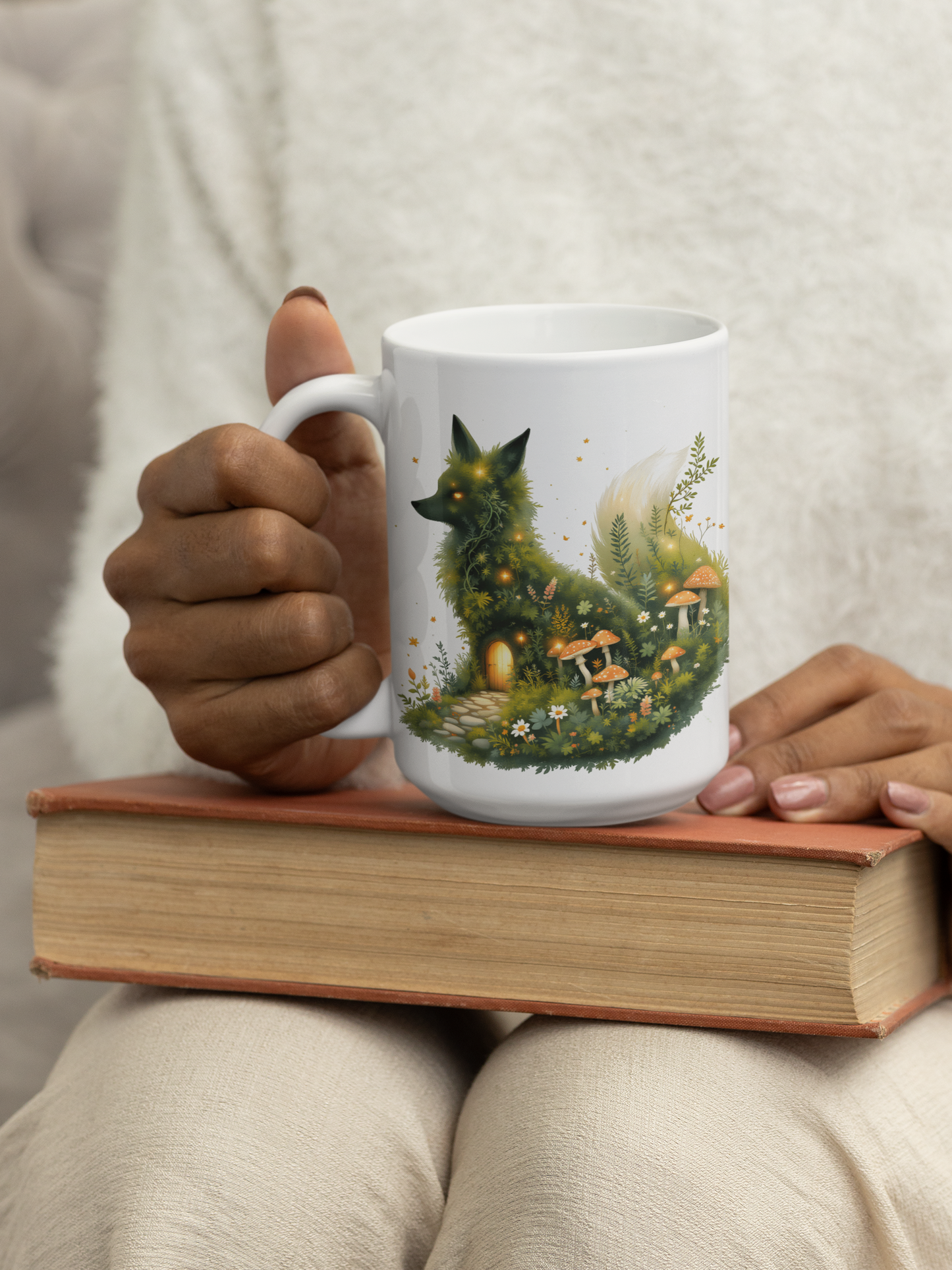 Personalized Moss Fox Mug , Custom Name Woodland Coffee Cup , Cottagecore.