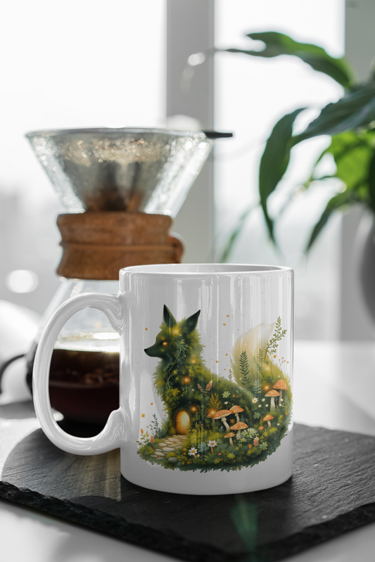 Personalized Moss Fox Mug , Custom Name Woodland Coffee Cup , Cottagecore.