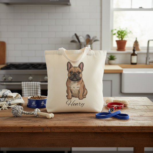 Personalized Dog Tote Bag | Custom Pet Name Canvas Tote | Frenchie Gift