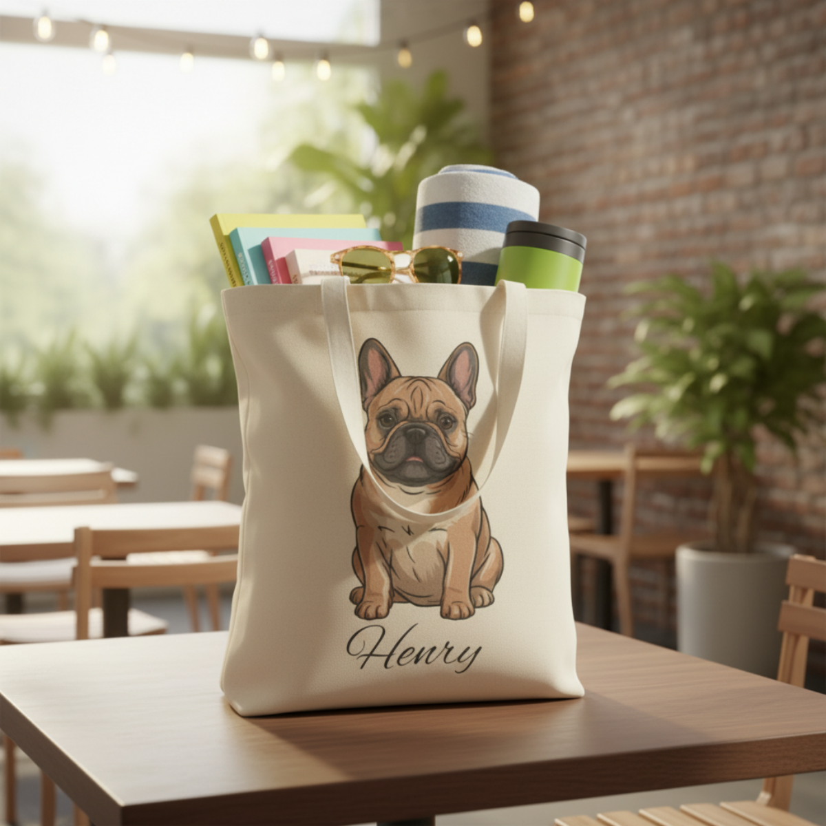 Personalized Dog Tote Bag | Custom Pet Name Canvas Tote | Frenchie Gift