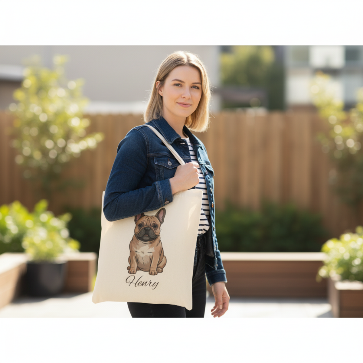Personalized Dog Tote Bag | Custom Pet Name Canvas Tote | Frenchie Gift