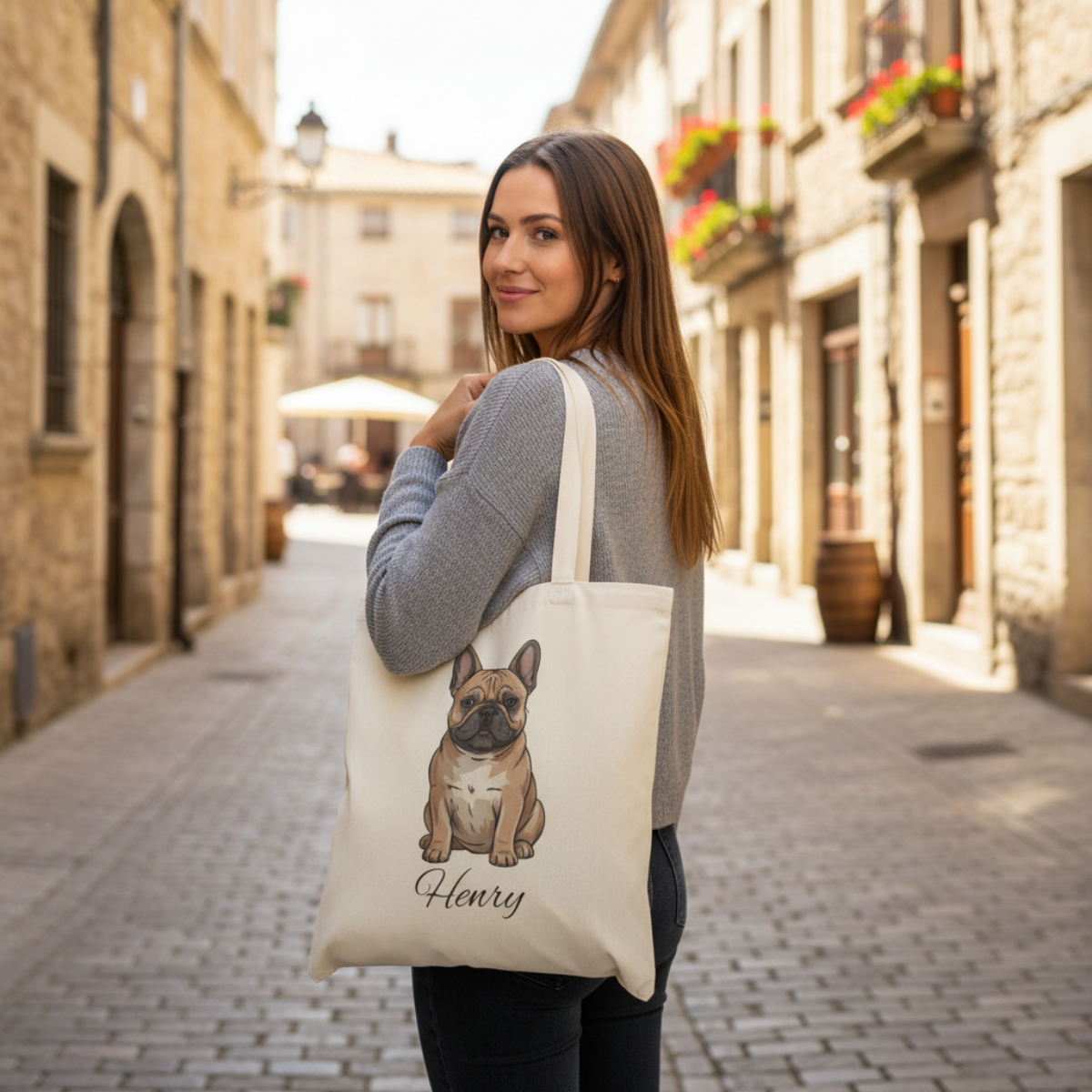 Personalized Dog Tote Bag | Custom Pet Name Canvas Tote | Frenchie Gift