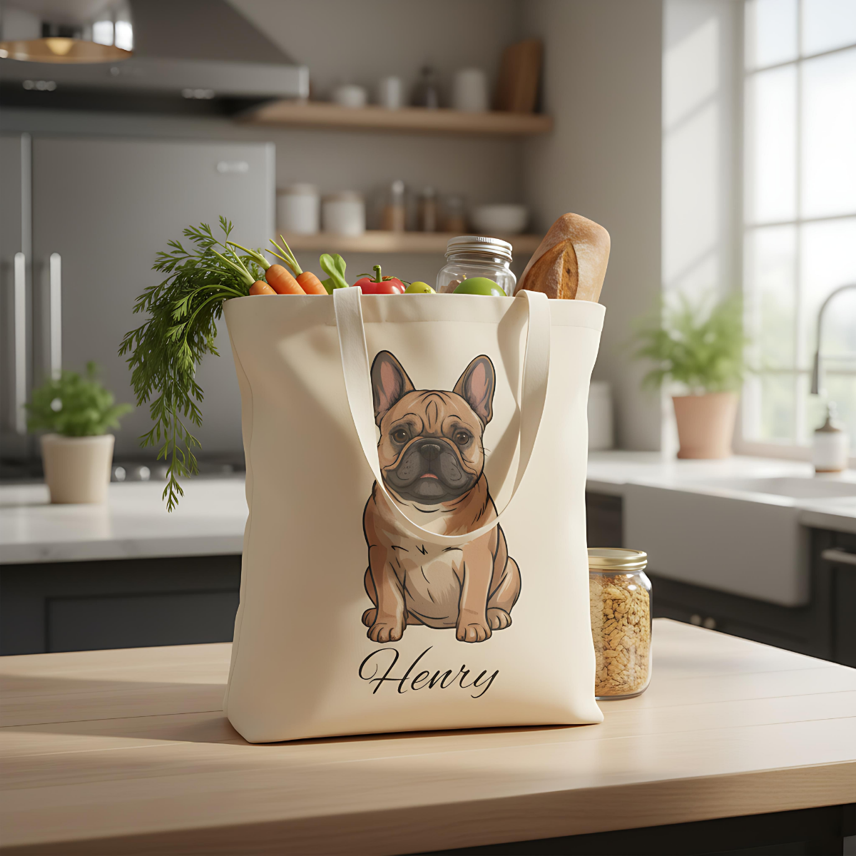 Personalized Dog Tote Bag | Custom Pet Name Canvas Tote | Frenchie Gift