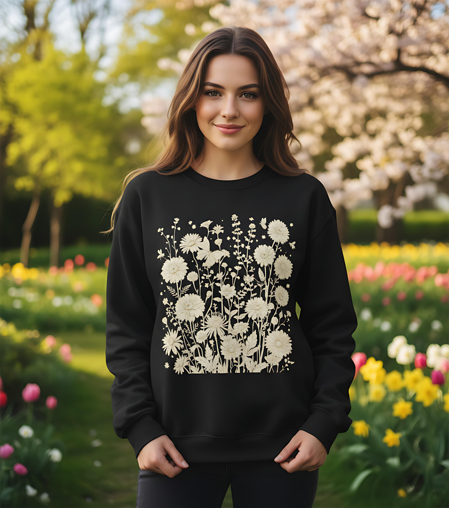 Floral Sweatshirt | Boho Wildflower Long Sleeve |  Wild Flowers Sweatshirt