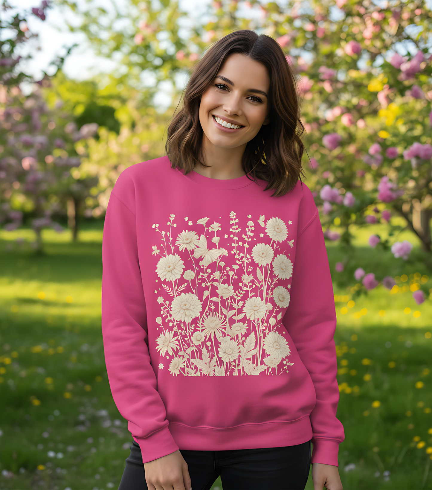 Floral Sweatshirt | Boho Wildflower Long Sleeve |  Wild Flowers Sweatshirt