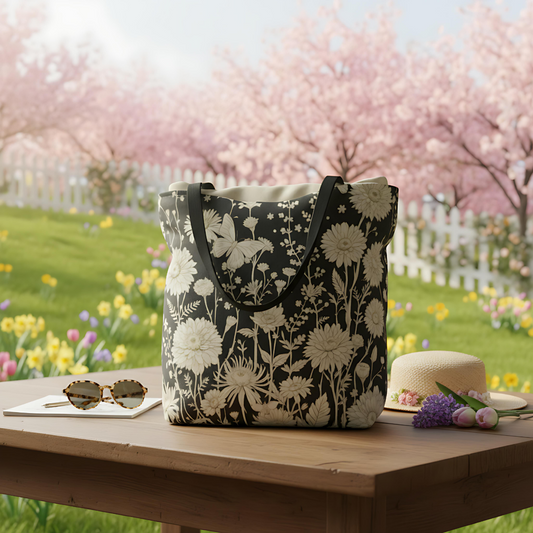 Floral Tote Bag | Boho Flowers Botanical Bag | Cottagecore Reusable Tote