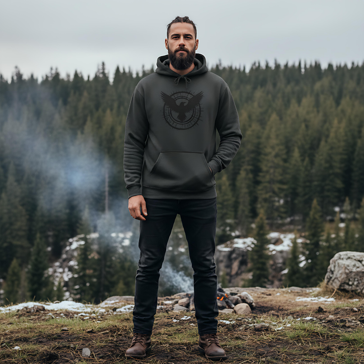 Norse Viking Raven Hoodie, Pagan Clothing, Viking Hoodie, Norse Mythology Apparel.