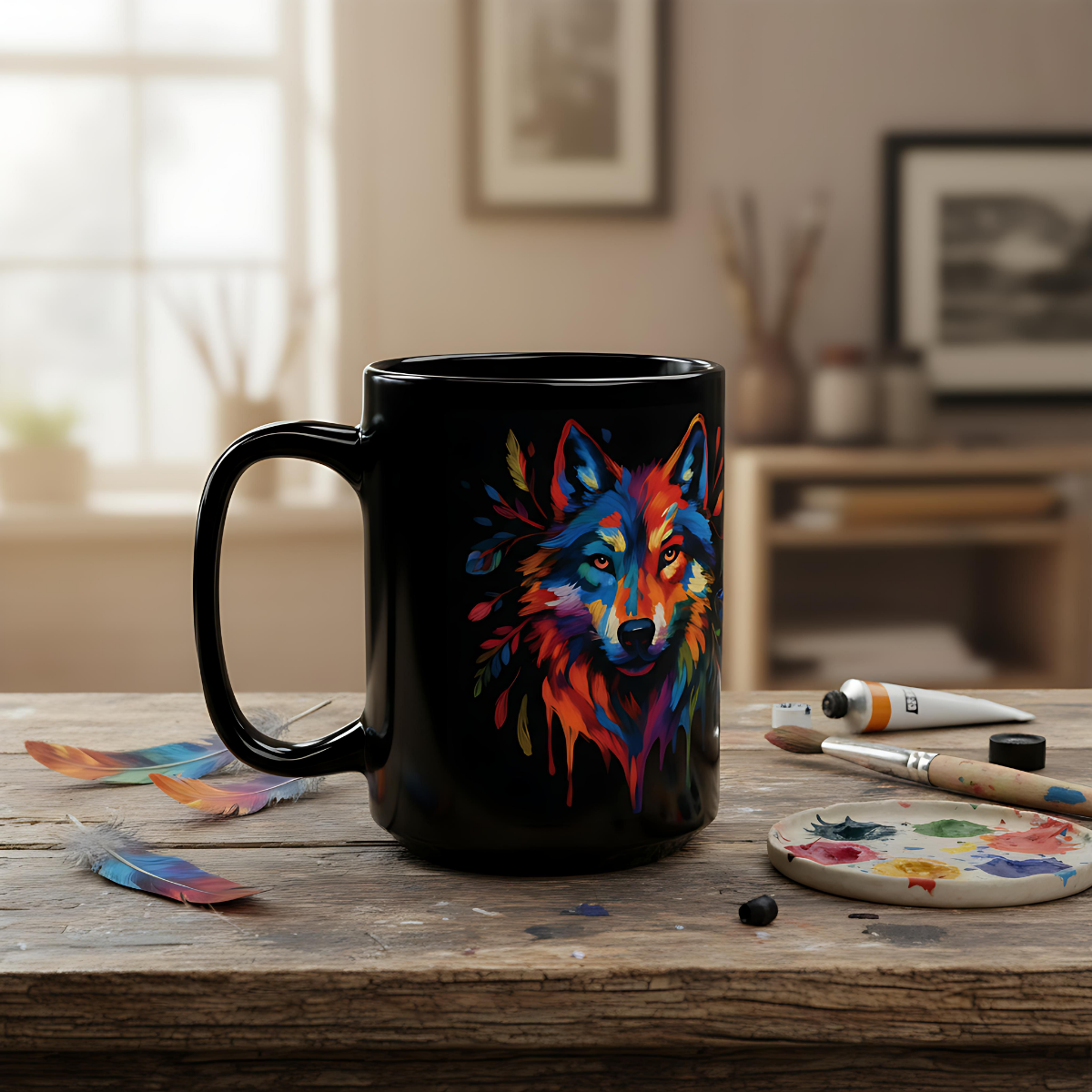Wolf Coffee Mug | Colorful Watercolor Wolf Art Mug | Wolves Mug Gift |
