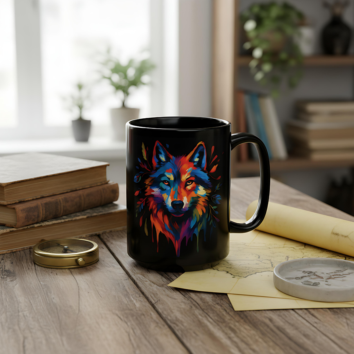 Wolf Coffee Mug | Colorful Watercolor Wolf Art Mug | Wolves Mug Gift |