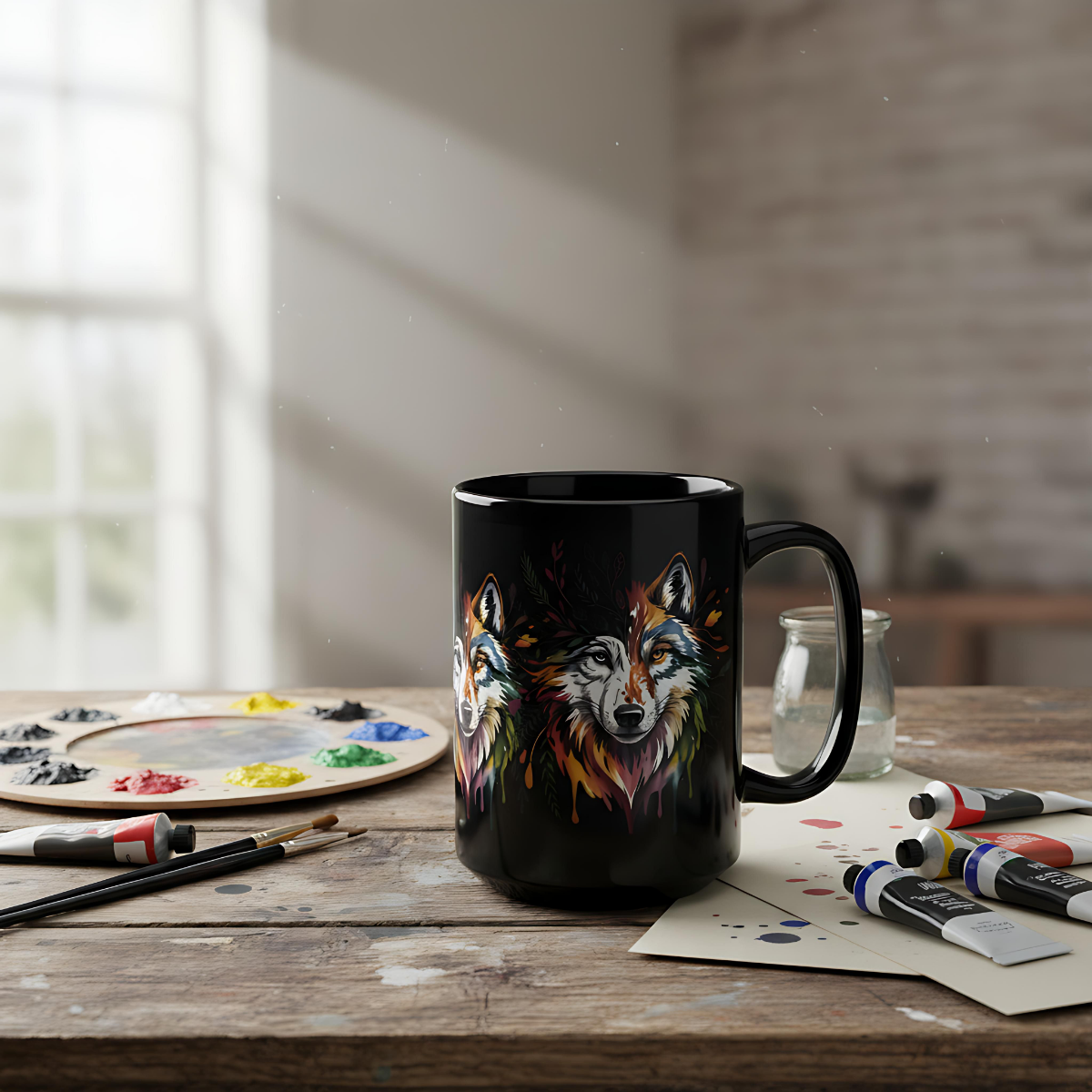 Colorful Watercolor Wolf Art Mug | Wolf Coffee Mug