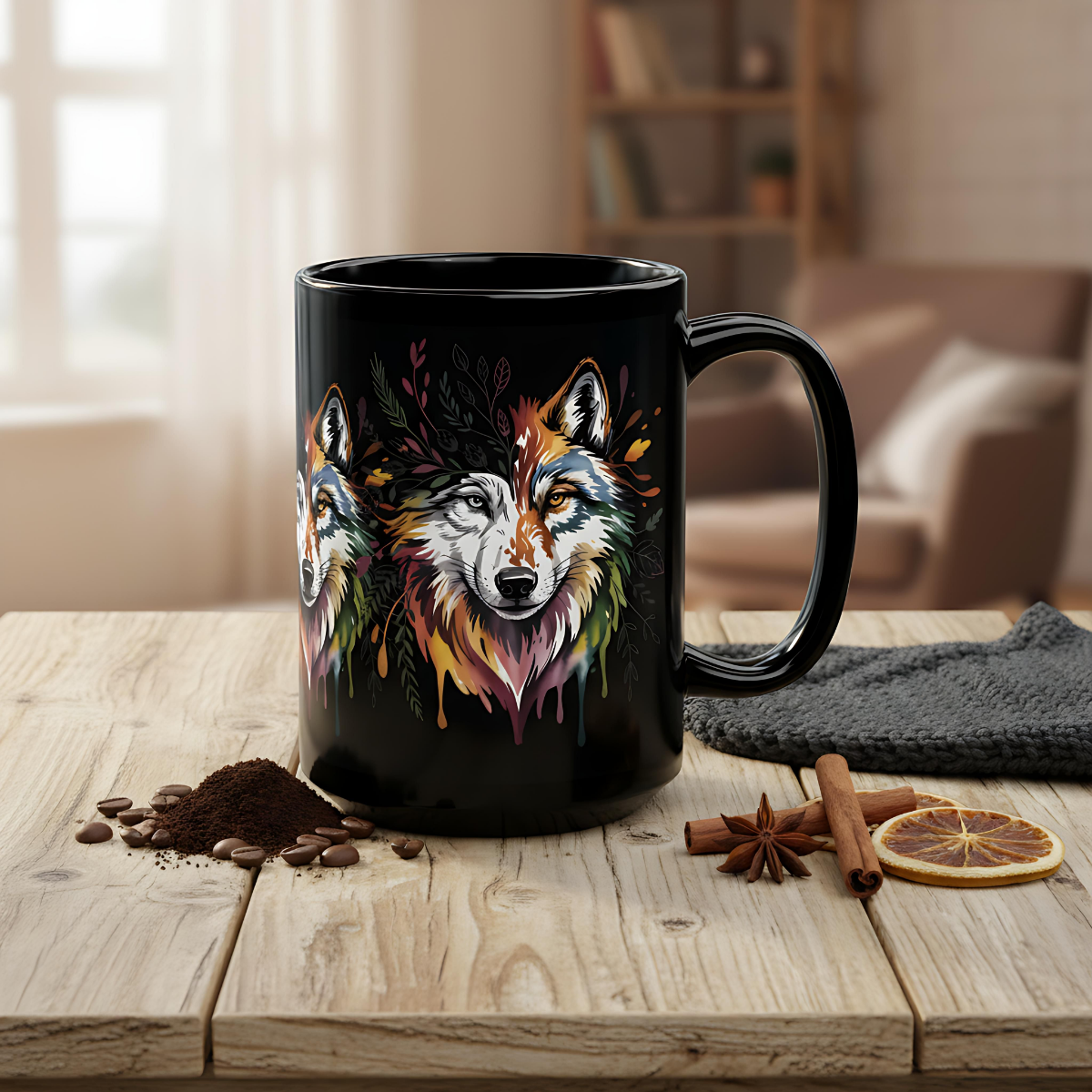 Colorful Watercolor Wolf Art Mug | Wolf Coffee Mug