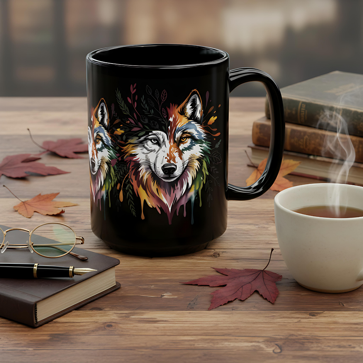 Colorful Watercolor Wolf Art Mug | Wolf Coffee Mug