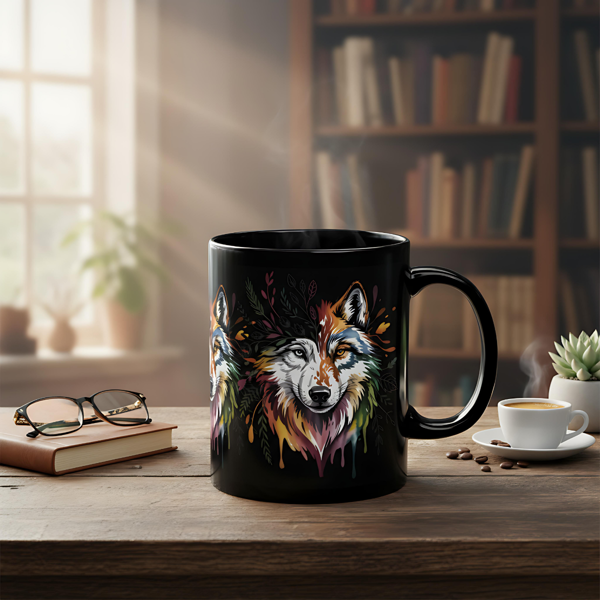 Colorful Watercolor Wolf Art Mug | Wolf Coffee Mug