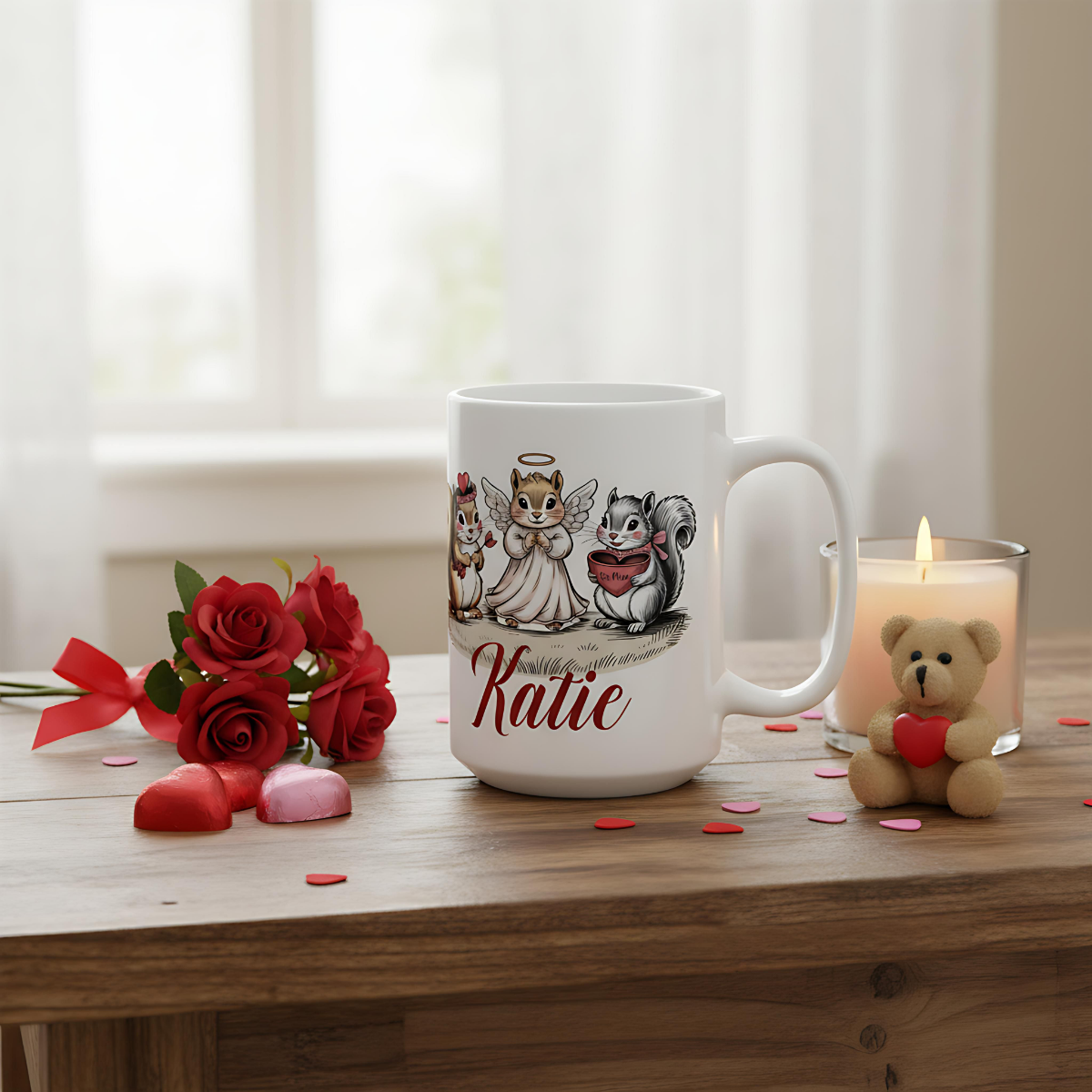 Personalized Squirrel Mug | Cute Valentine Mug | Custom Name Cup | Woodland Animal Gift