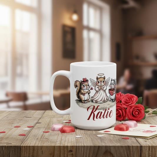 Personalized Squirrel Mug | Cute Valentine Mug | Custom Name Cup | Woodland Animal Gift