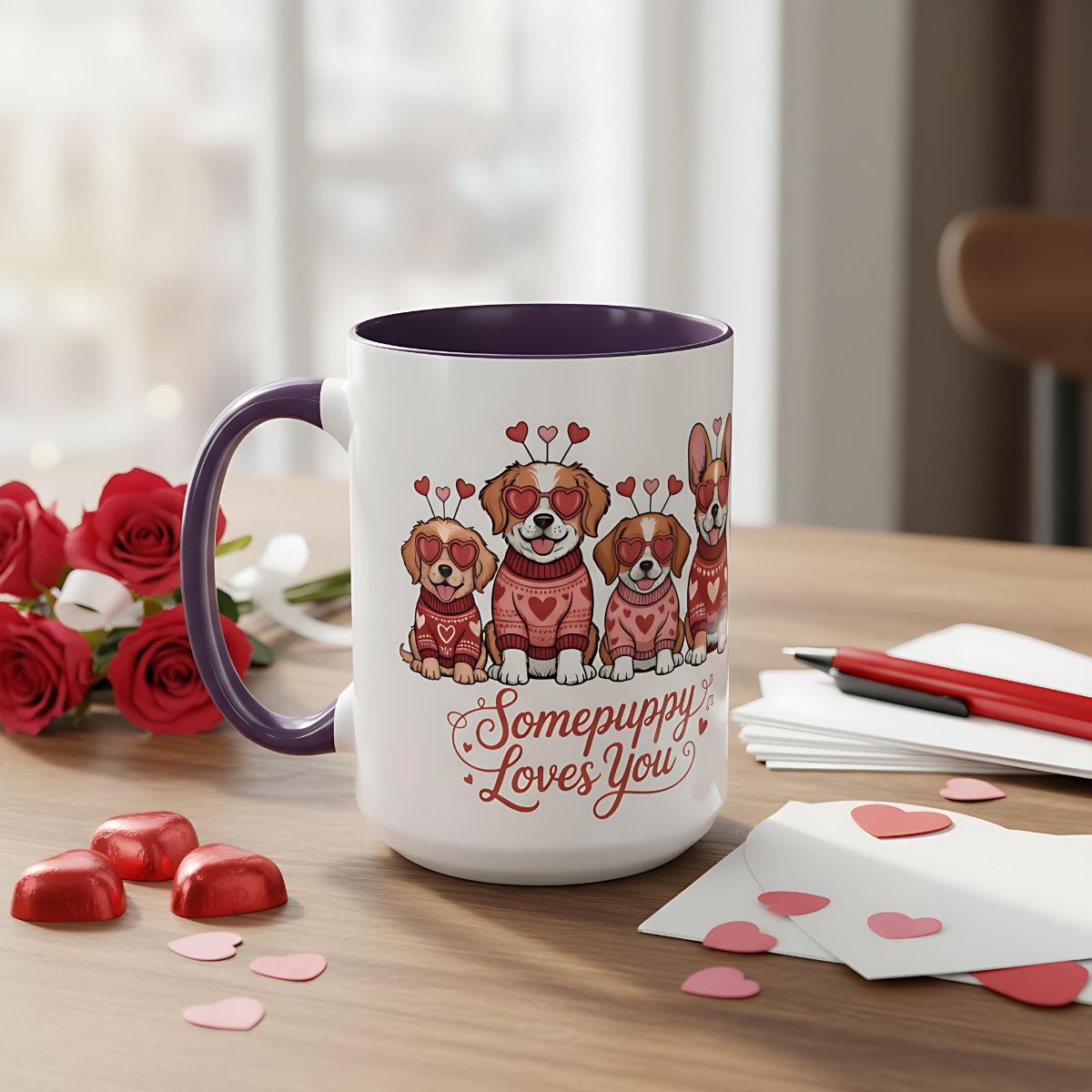 Valentine Dog Mug | Cute Puppy Coffee Cup | Dog Lover Gift | Valentines Day Mug |