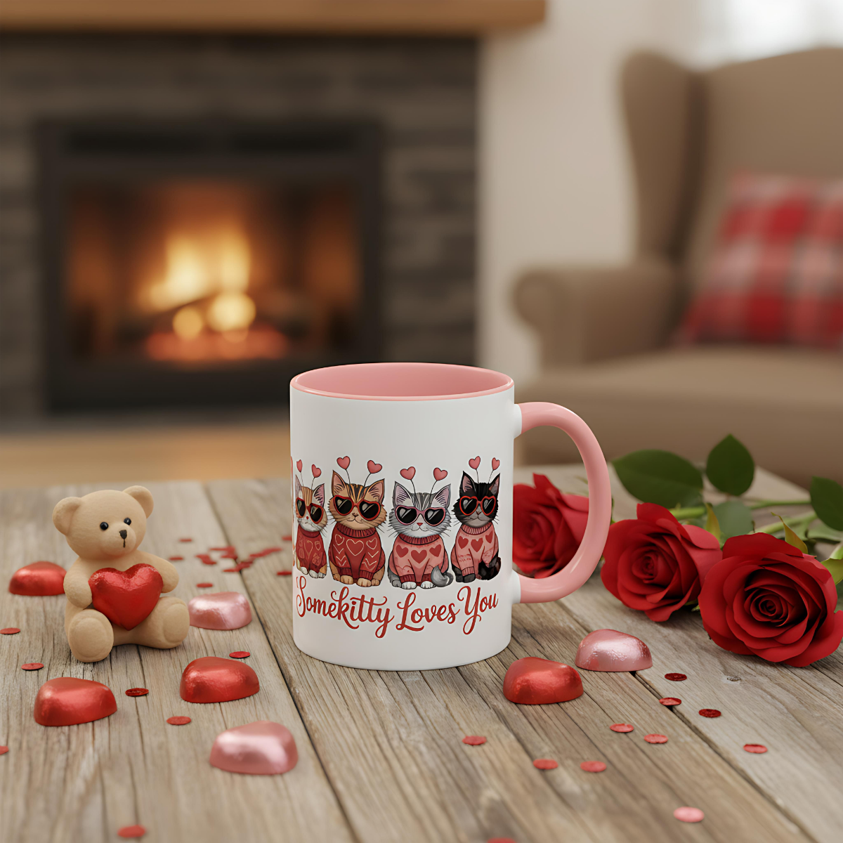 Valentine Kitty Mug | kitten Coffee Cup | cat Lover Gift | Valentines Day Mug |