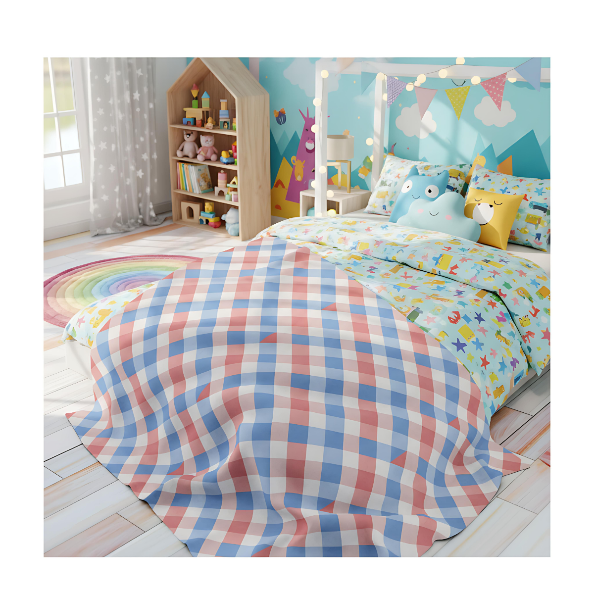 Abstract Check Plaid, Modern Geometric Throw Blanket, Colorful Playful Funhaus Pattern.