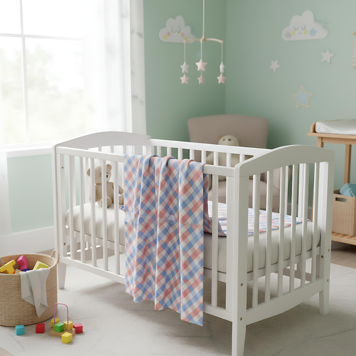 Abstract Check Plaid, Modern Geometric Throw Blanket, Colorful Playful Funhaus Pattern.