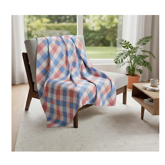 Abstract Check Plaid, Modern Geometric Throw Blanket, Colorful Playful Funhaus Pattern.