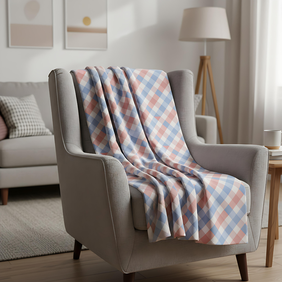 Abstract Check Plaid, Modern Geometric Throw Blanket, Colorful Playful Funhaus Pattern.