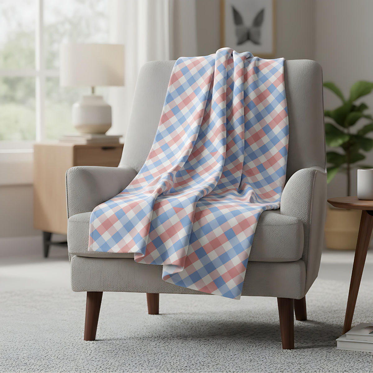 Abstract Check Plaid, Modern Geometric Throw Blanket, Colorful Playful Funhaus Pattern.
