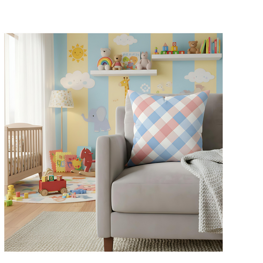 Pastel Plaid Square Pillow | Pastel Gingham Cushion, Nursery & Living Room Accent