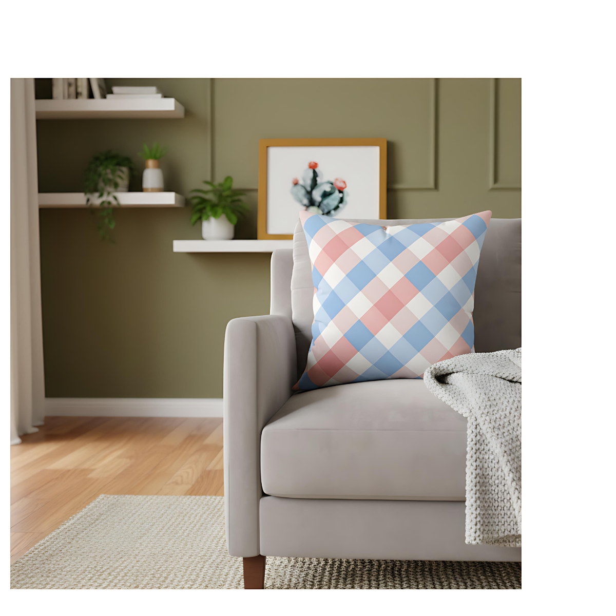 Pastel Plaid Square Pillow | Pastel Gingham Cushion, Nursery & Living Room Accent