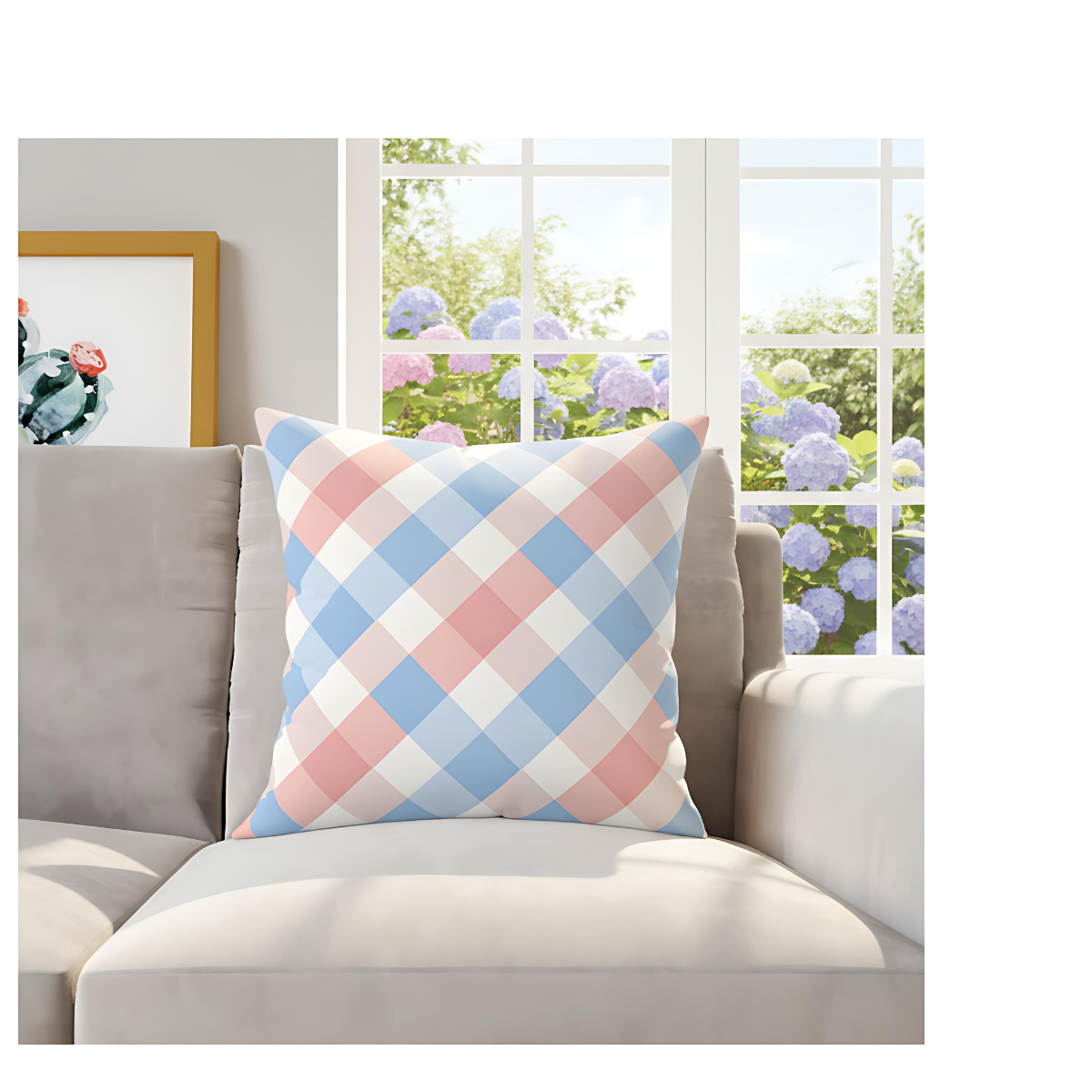 Pastel Plaid Square Pillow | Pastel Gingham Cushion, Nursery & Living Room Accent