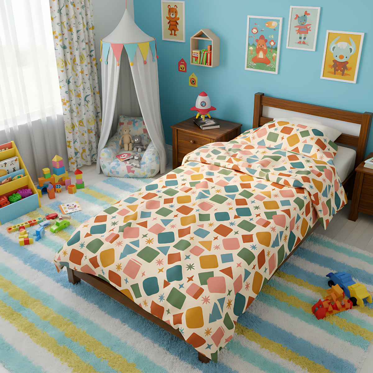 Colorful Geometric Kids Blanket, Playful Nursery Decor Throw ,Toddler and Nursery Bedding