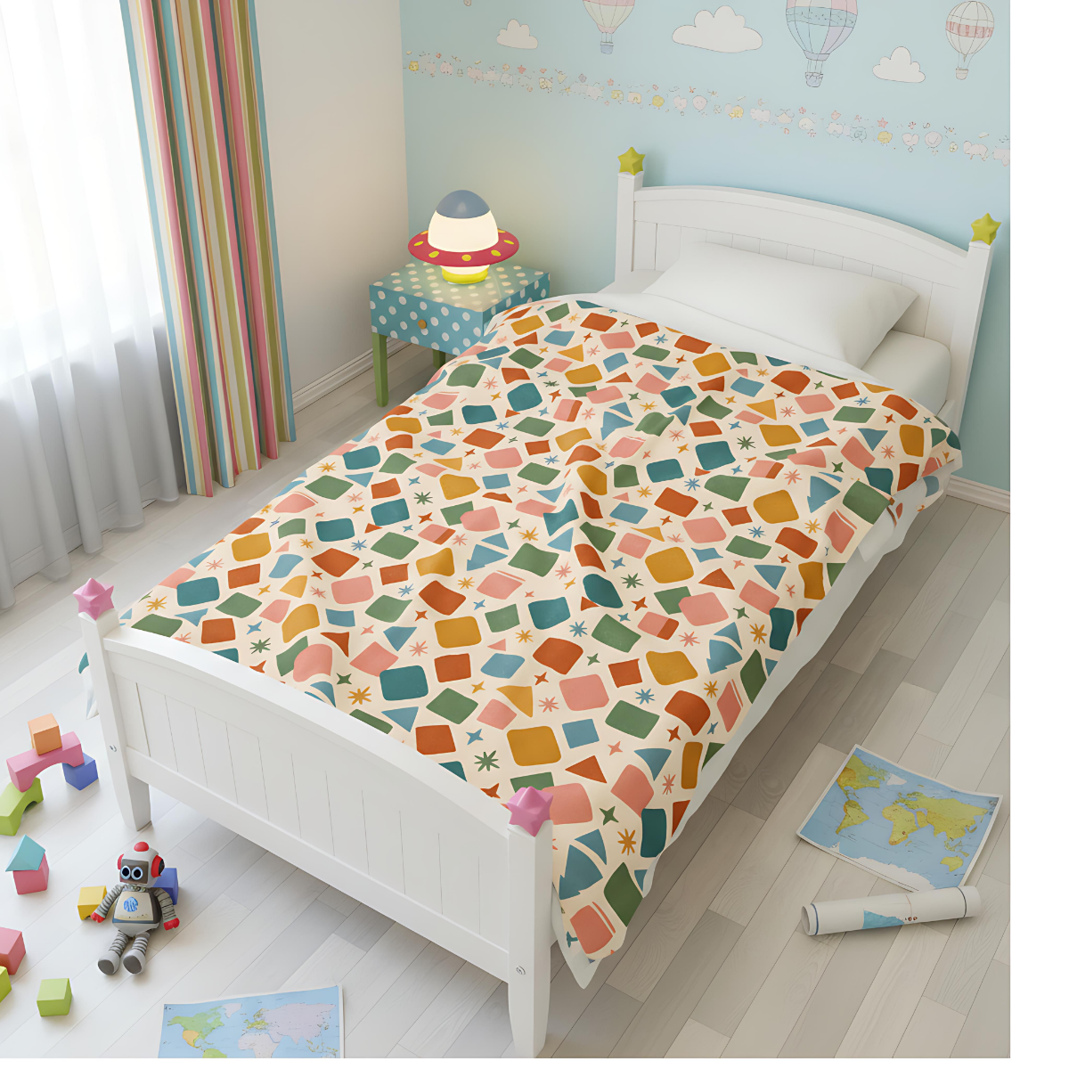 Colorful Geometric Kids Blanket, Playful Nursery Decor Throw ,Toddler and Nursery Bedding