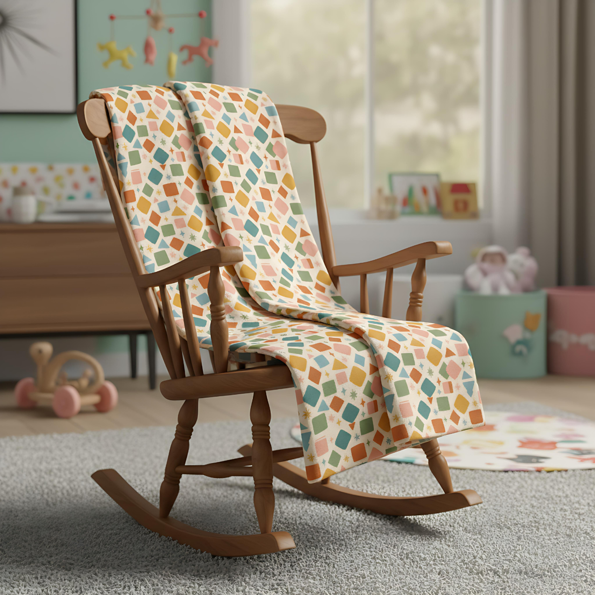 Colorful Geometric Kids Blanket, Playful Nursery Decor Throw ,Toddler and Nursery Bedding