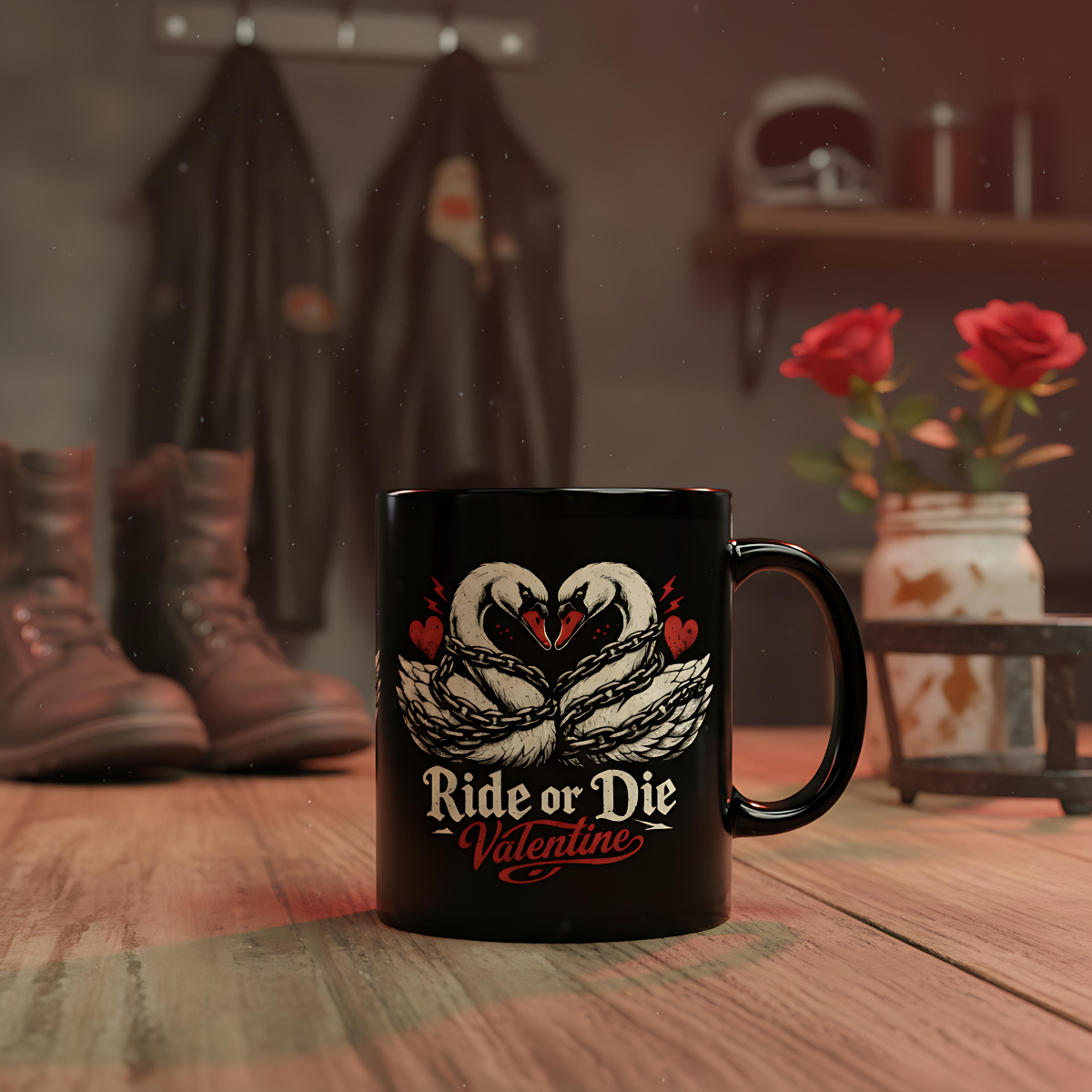 Ride or Die Valentine Mug | Swans Heart Illustration