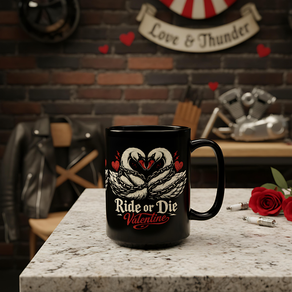 Ride or Die Valentine Mug | Swans Heart Illustration