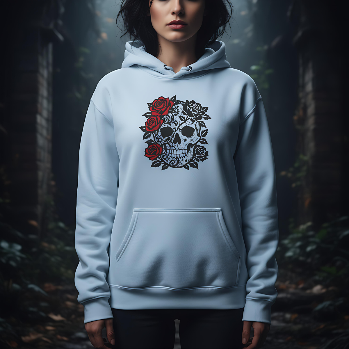 skull and roses gothic hoodie, dark academia grunge clothing, alternative gifts.