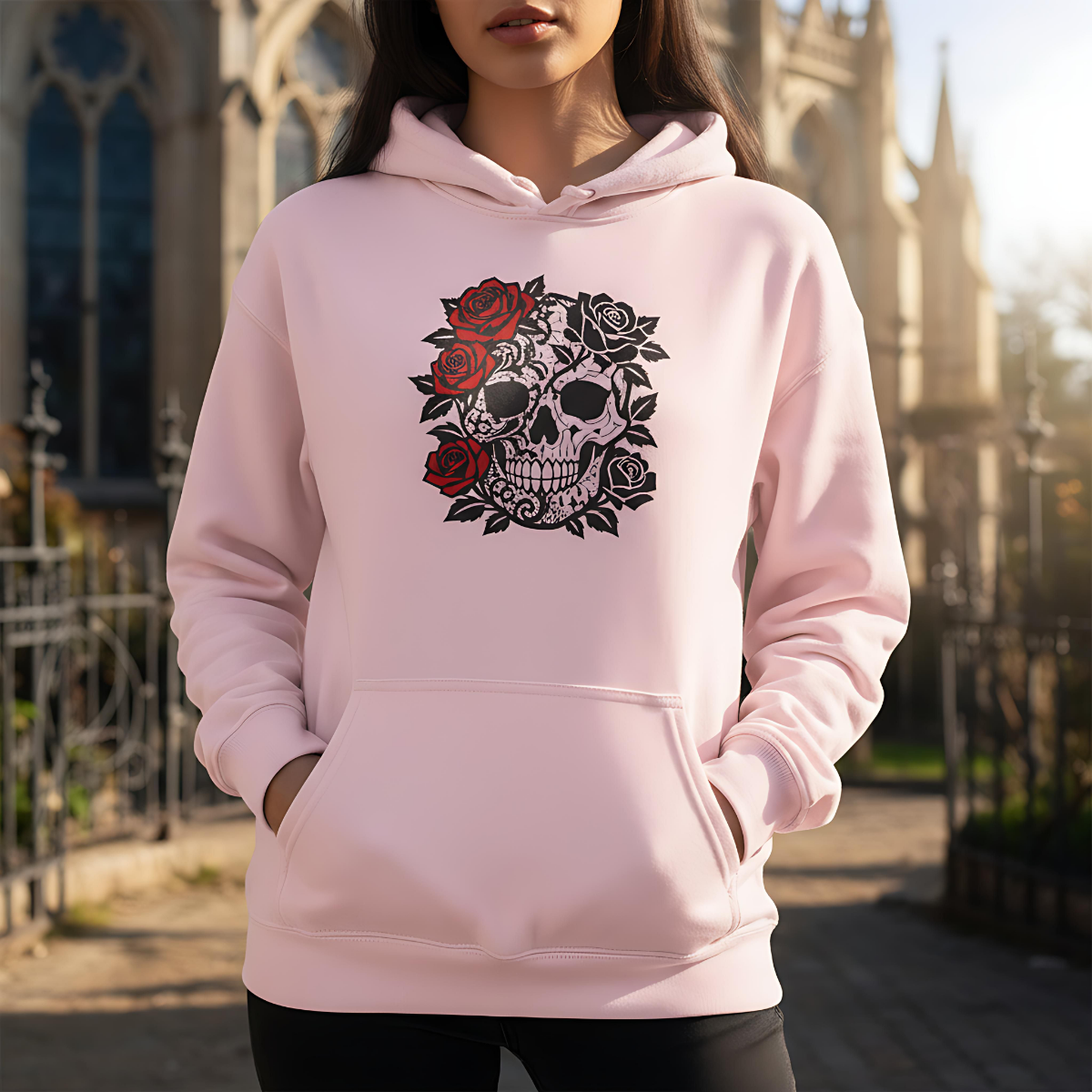 skull and roses gothic hoodie, dark academia grunge clothing, alternative gifts.