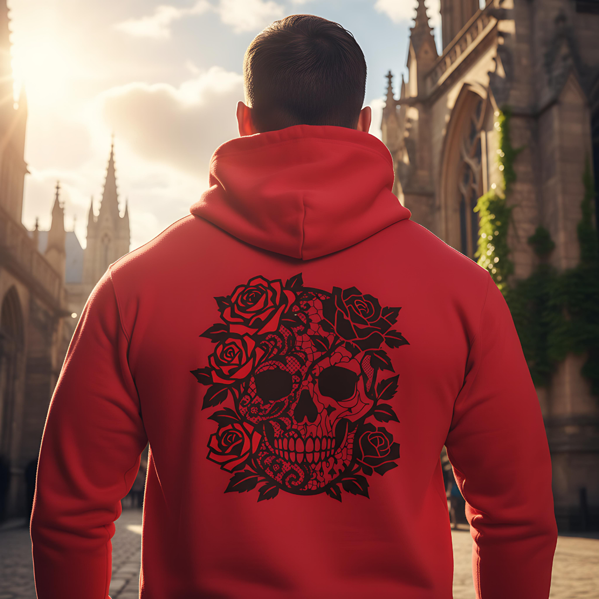 skull and roses gothic full zip hoodie, dark academia grunge clothing, alternative gifts.