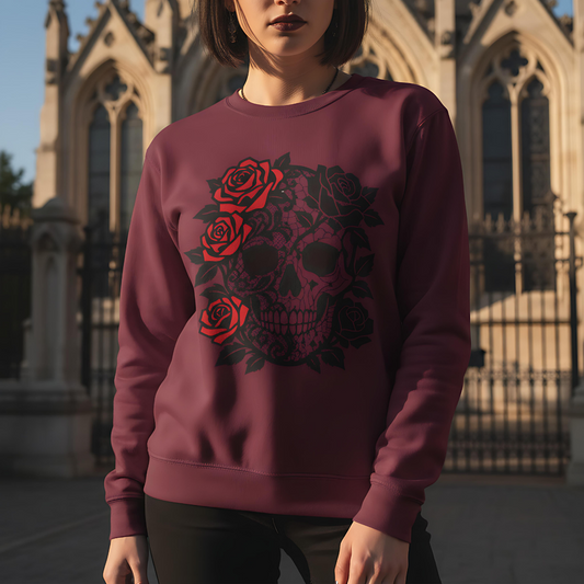 skull and roses gothic sweater, dark academia grunge clothing, alternative gifts.