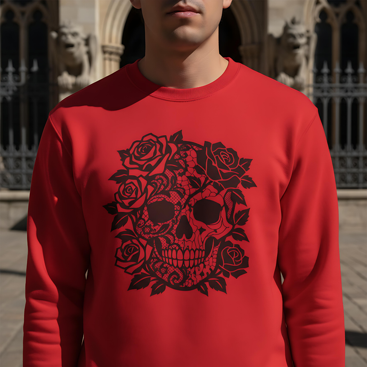 skull and roses gothic sweater, dark academia grunge clothing, alternative gifts.