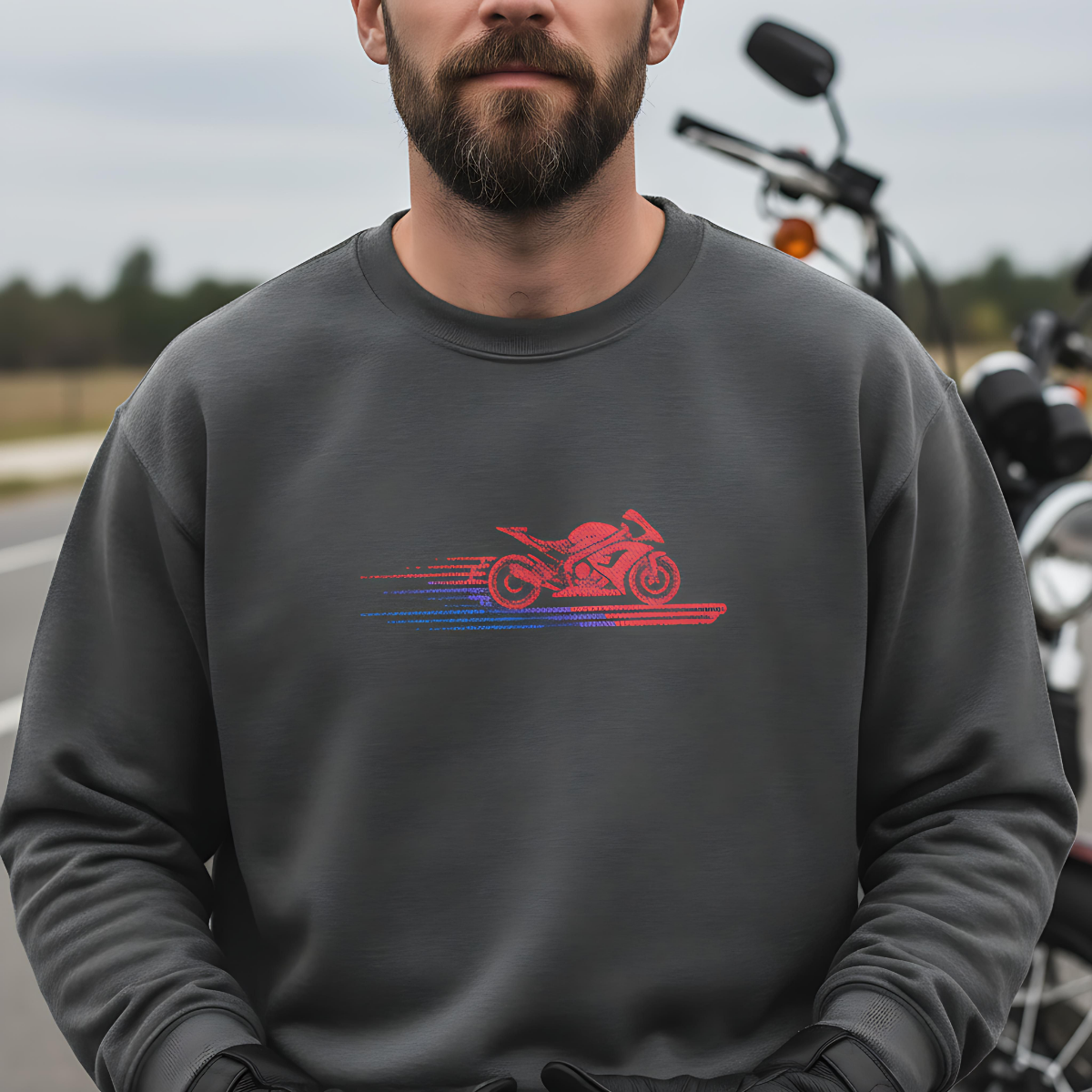 Embroidered Biker Sweater ,Motorcycle Apparel, Rider Streetwear, Biker Gift.