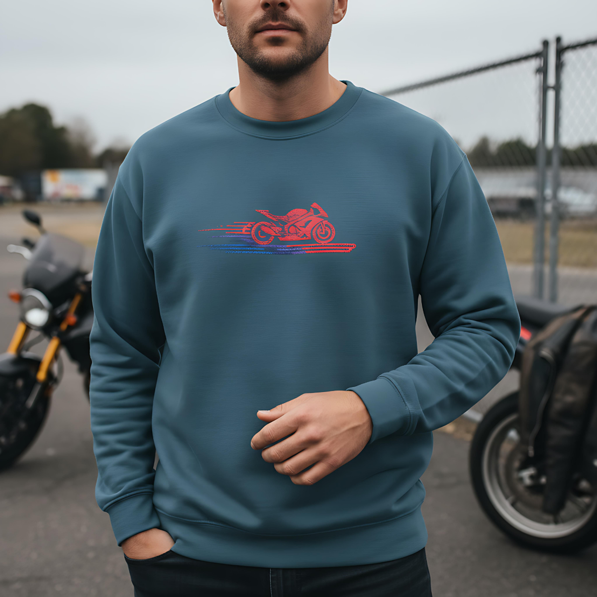 Embroidered Biker Sweater ,Motorcycle Apparel, Rider Streetwear, Biker Gift.