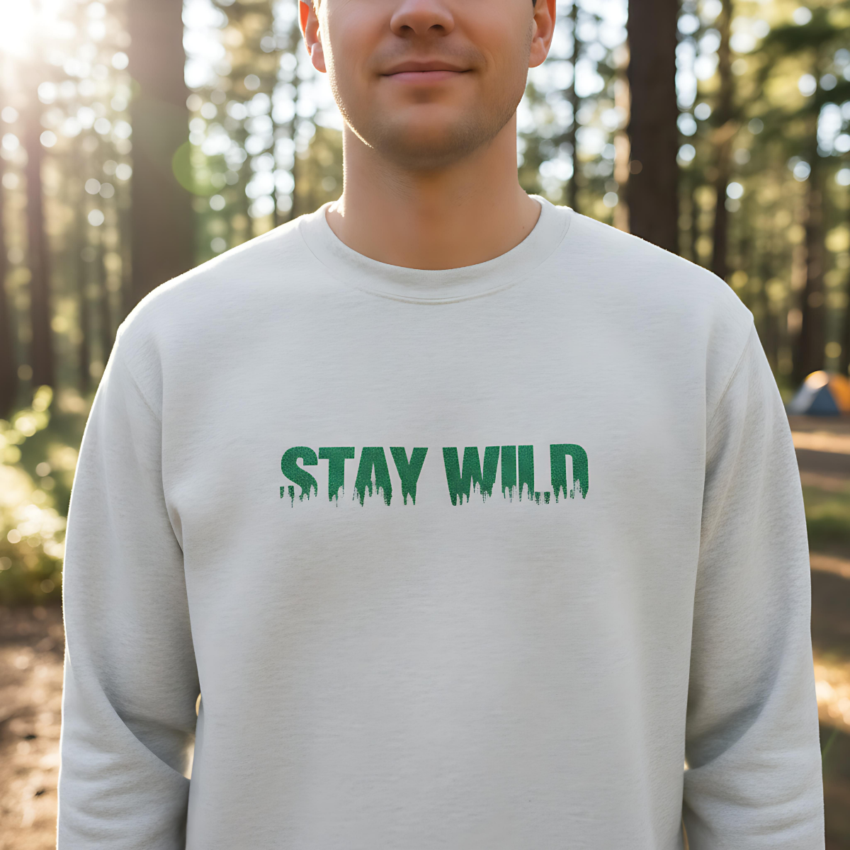 Stay Wild Forest Graphic Embroidered Nature Crewneck, Outdoors Sweatshirt, Hiking & Camping Gift