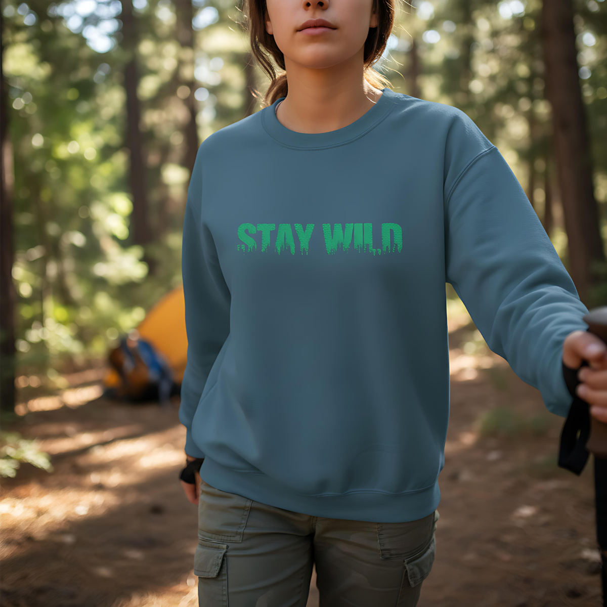Stay Wild Forest Graphic Embroidered Nature Crewneck, Outdoors Sweatshirt, Hiking & Camping Gift