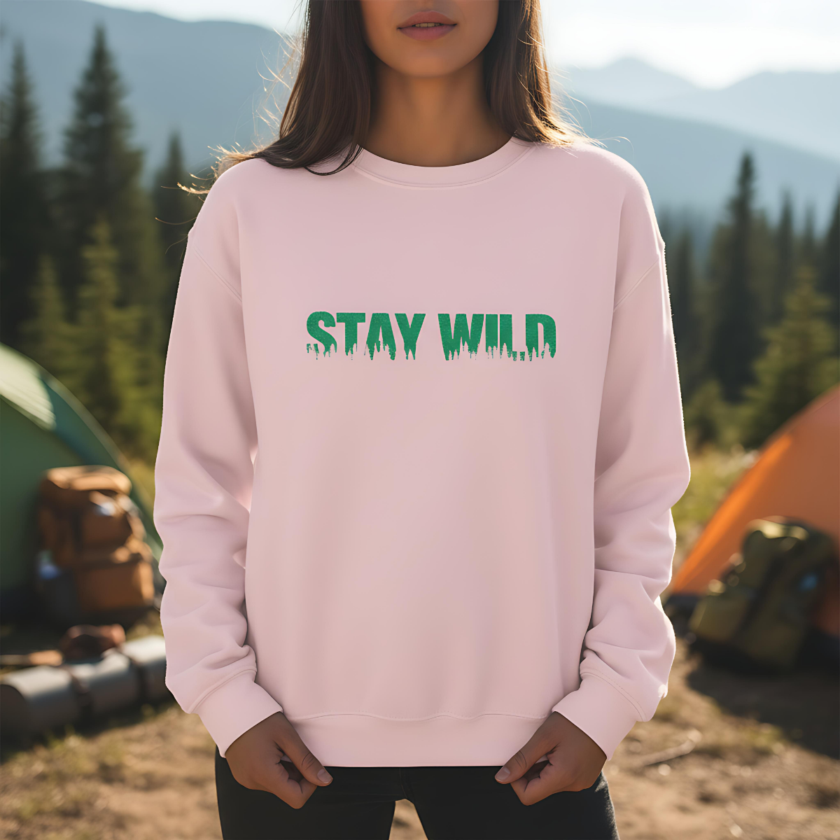 Stay Wild Forest Graphic Embroidered Nature Crewneck, Outdoors Sweatshirt, Hiking & Camping Gift